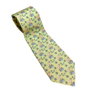 Vineyard Vines 100% Silk Minty Green Pink Flamingo Print Tie Hand made